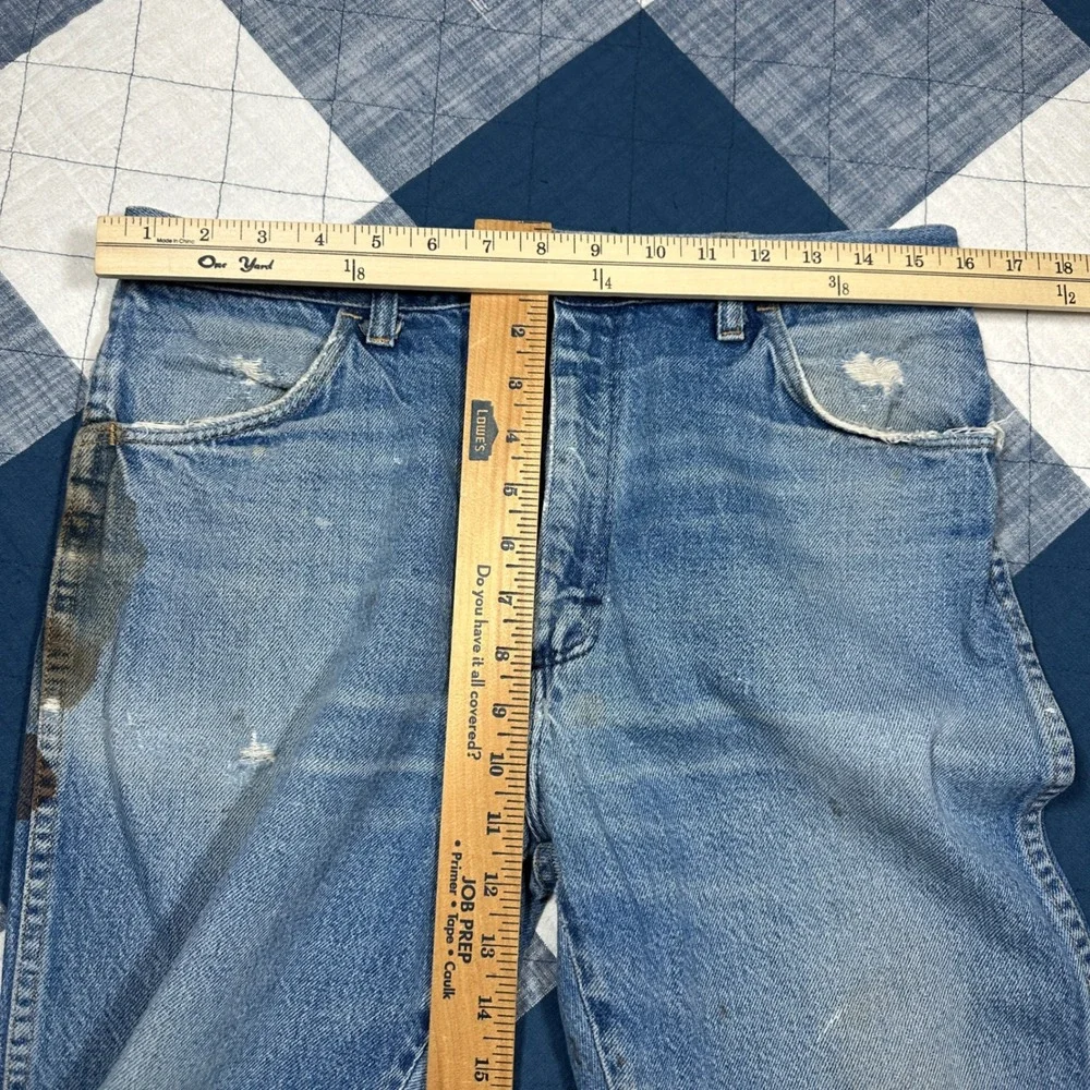 Vintage 70s BANDO Rustler Blue Denim Jeans Distressed Workwear 34x30 Costa Rica